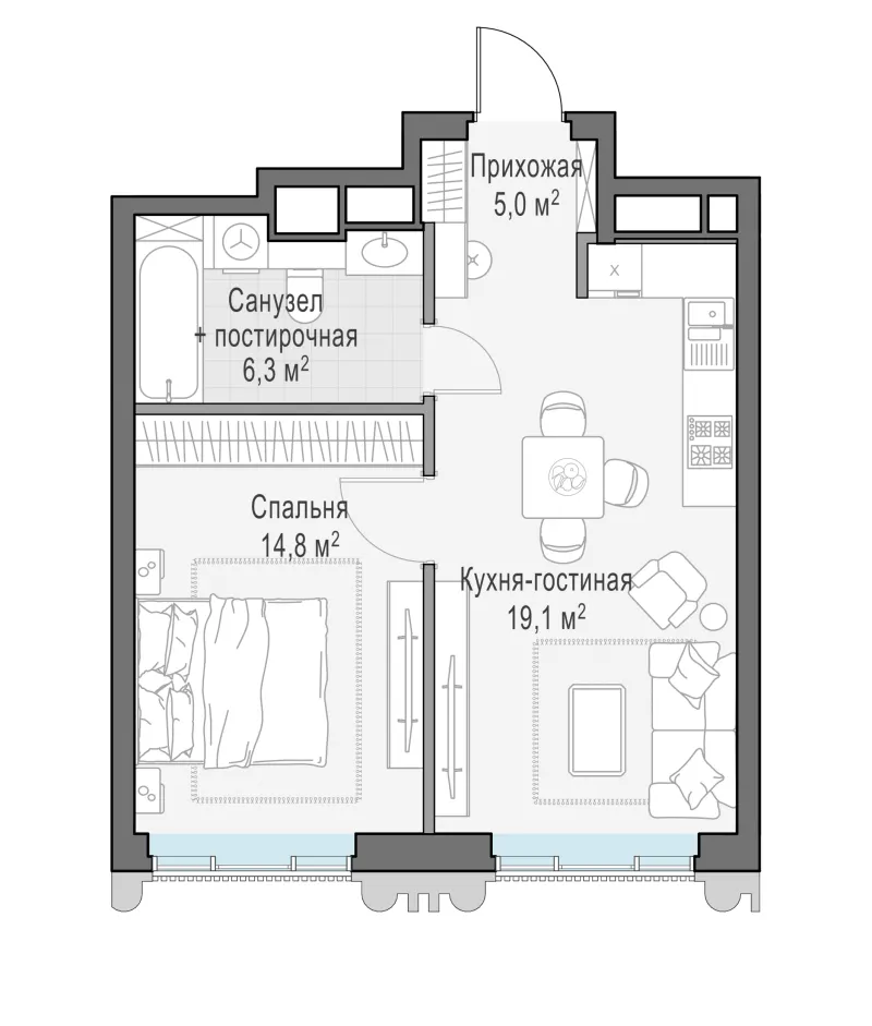 1-комн. 44.9 м²