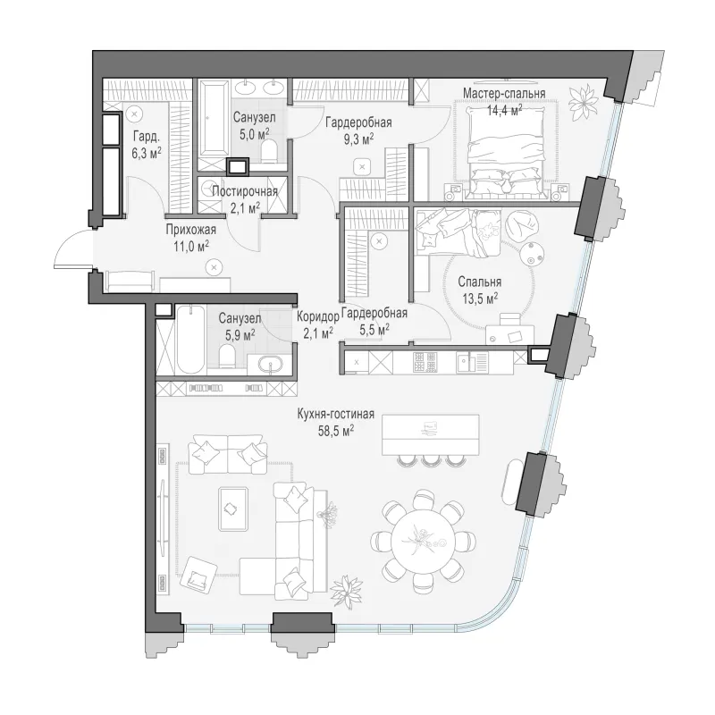 3-комн. 131.9 м²