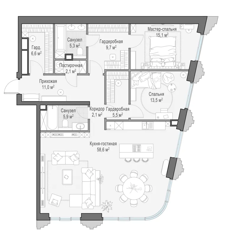 3-комн. 133.7 м²