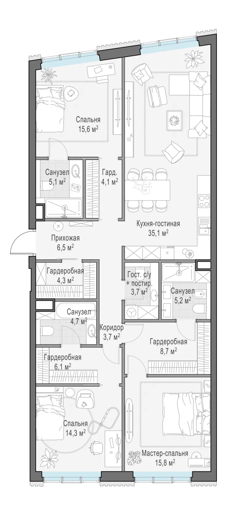 3-комн. 132.9 м²