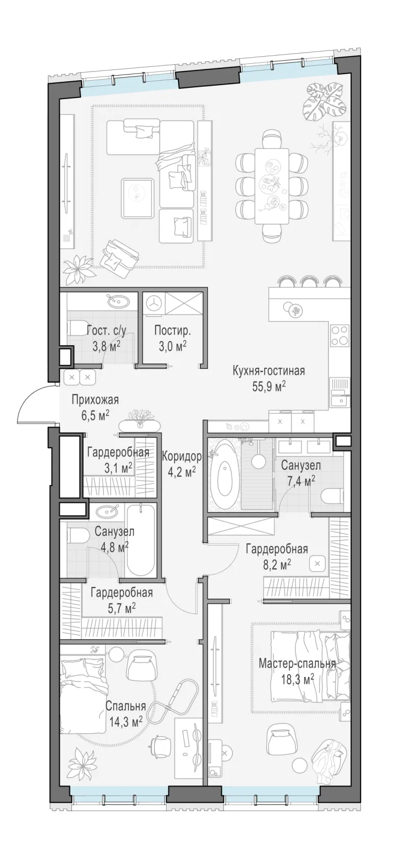 3-комн. 134.2 м²
