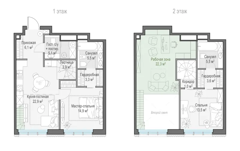2-комн. 85 м²