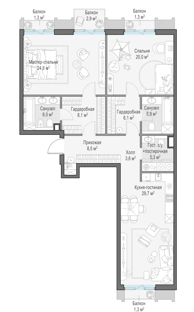 3-комн. 121.8 м²