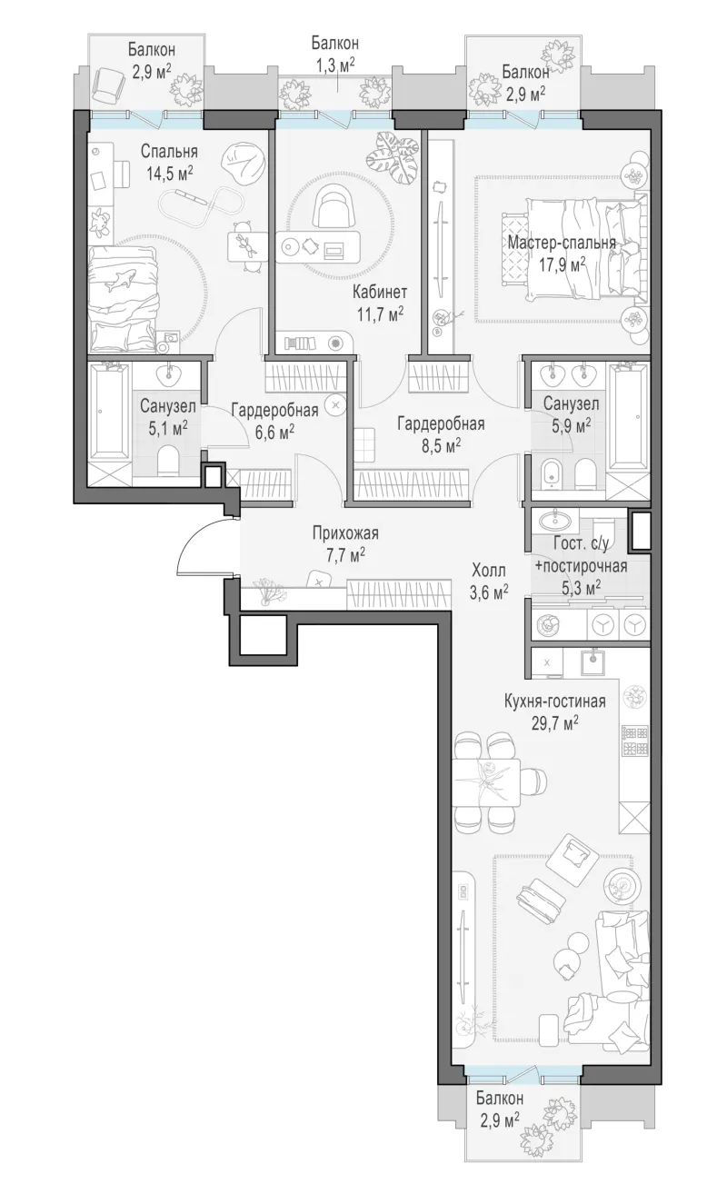 3-комн. 122.1 м²