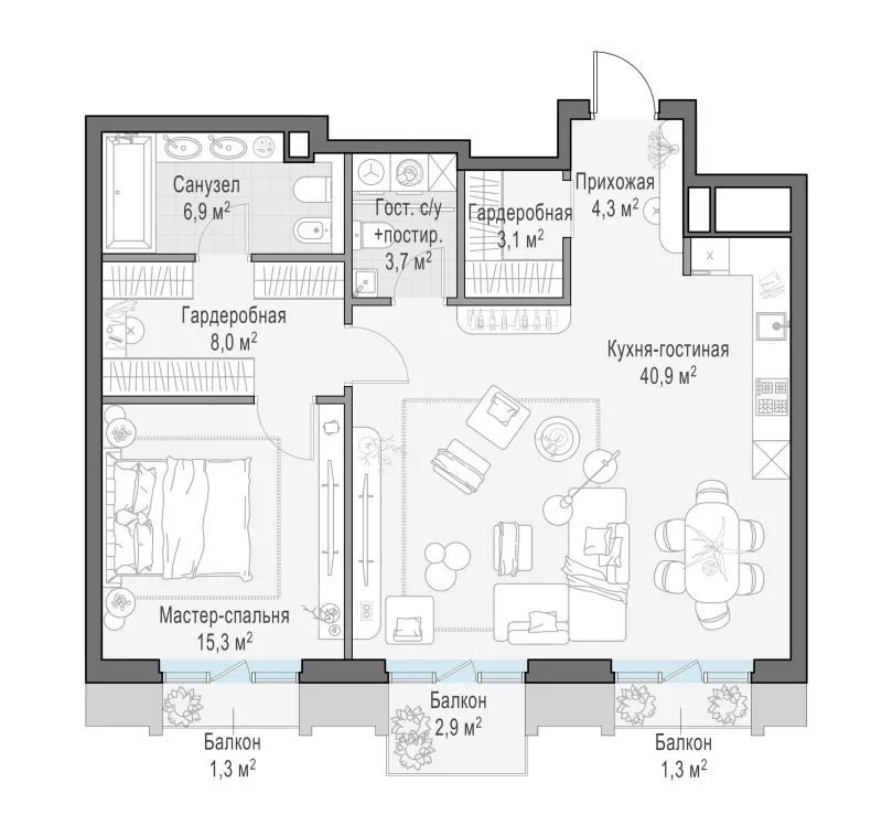 2-комн. 84.6 м²