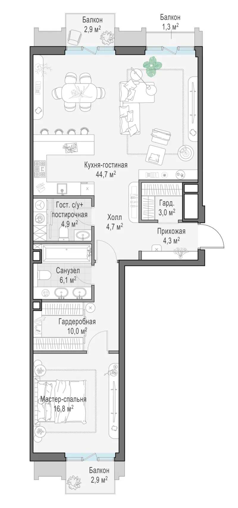 2-комн. 96.7 м²