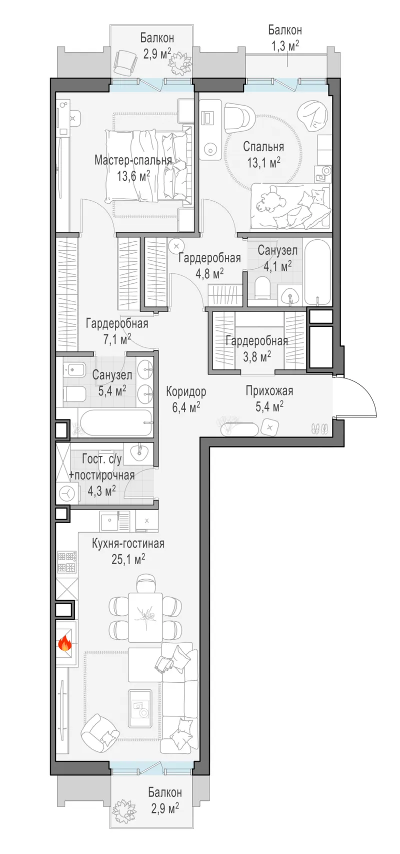 2-комн. 96.5 м²