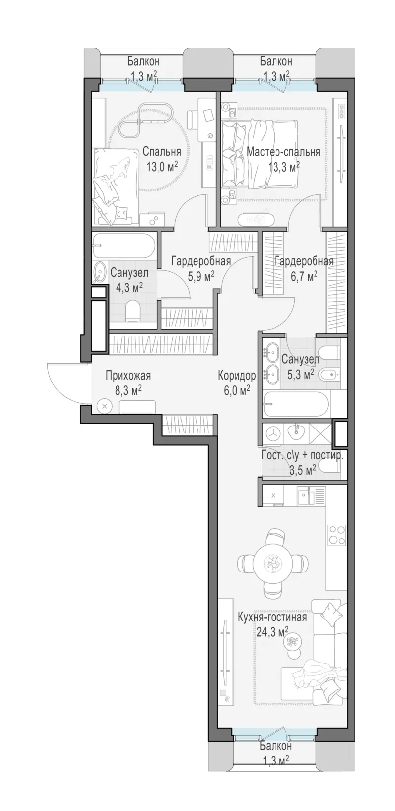 2-комн. 92.3 м²