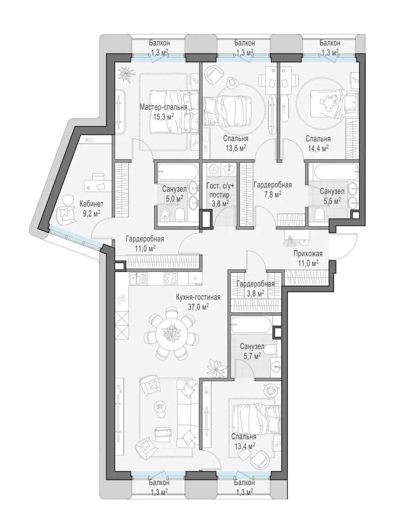4-комн. 158.7 м²