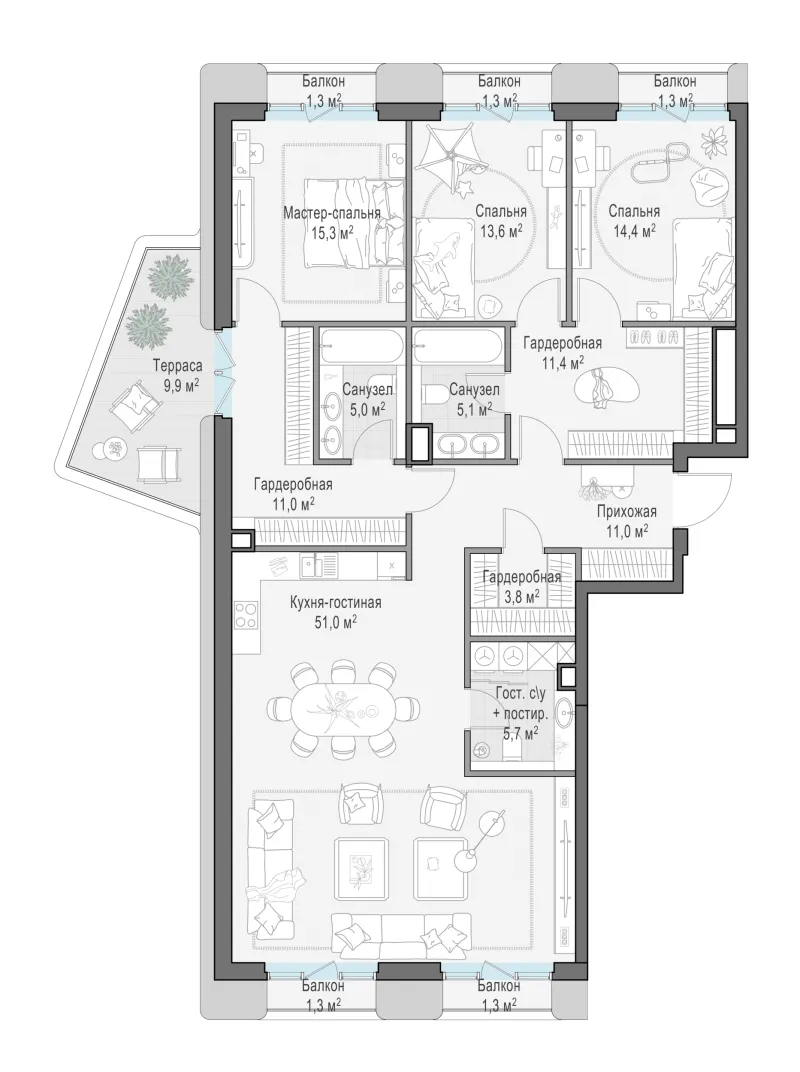 4-комн. 151.4 м²