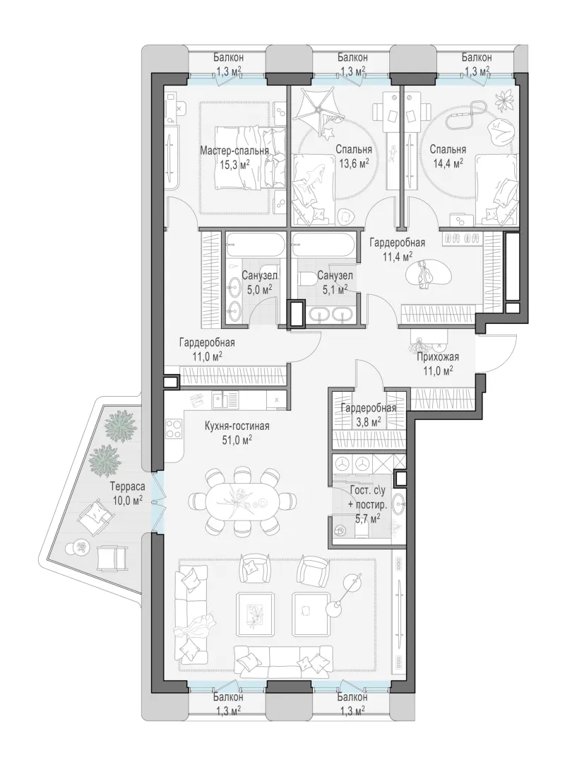 4-комн. 151.4 м²