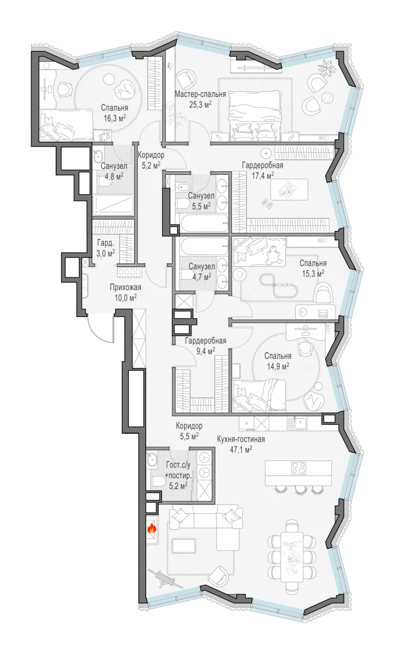 4-комн. 190 м²
