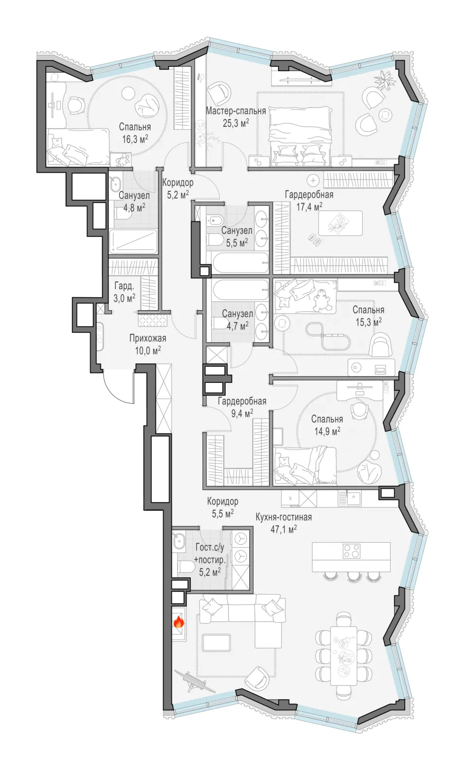 4-комн. 190 м²