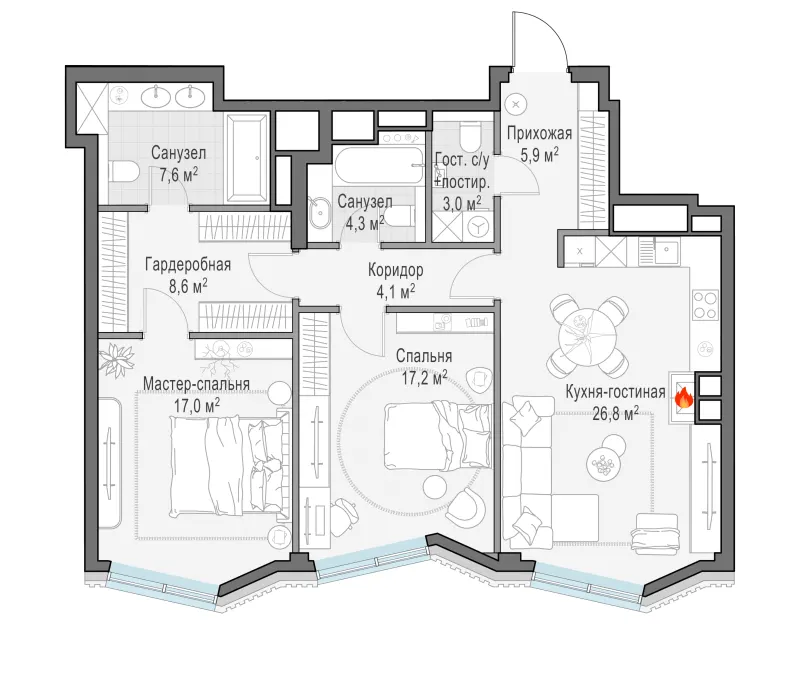 2-комн. 94.9 м²