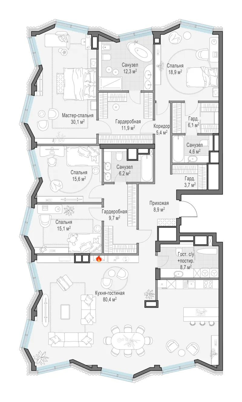4-комн. 236 м²