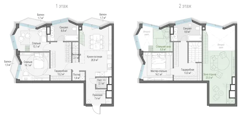 3-комн. 127.4 м²