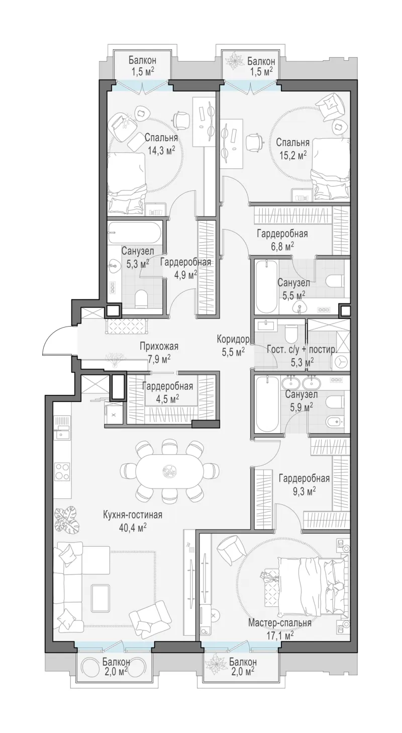 3-комн. 151.9 м²