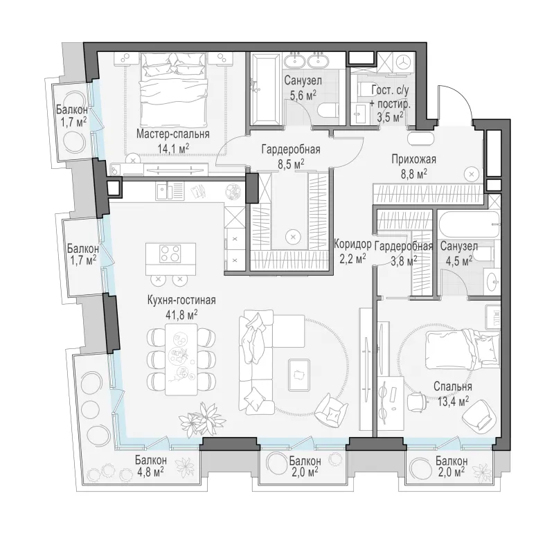 3-комн. 111.9 м²