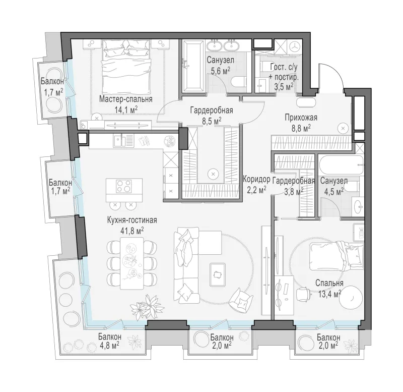 3-комн. 111.9 м²