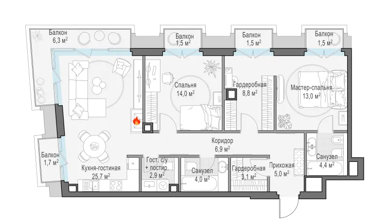 2-комн. 94.5 м²