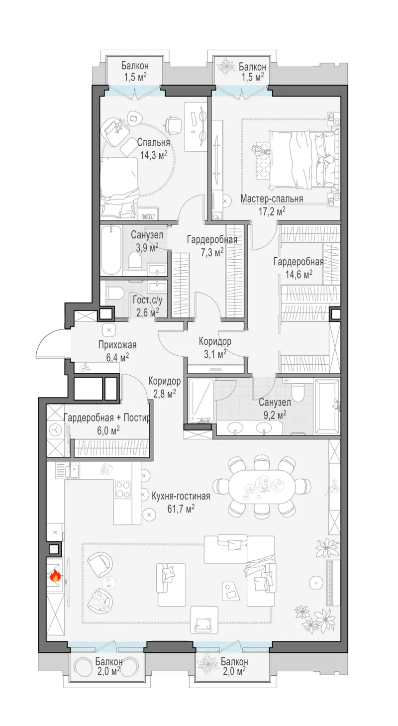 3-комн. 151.1 м²