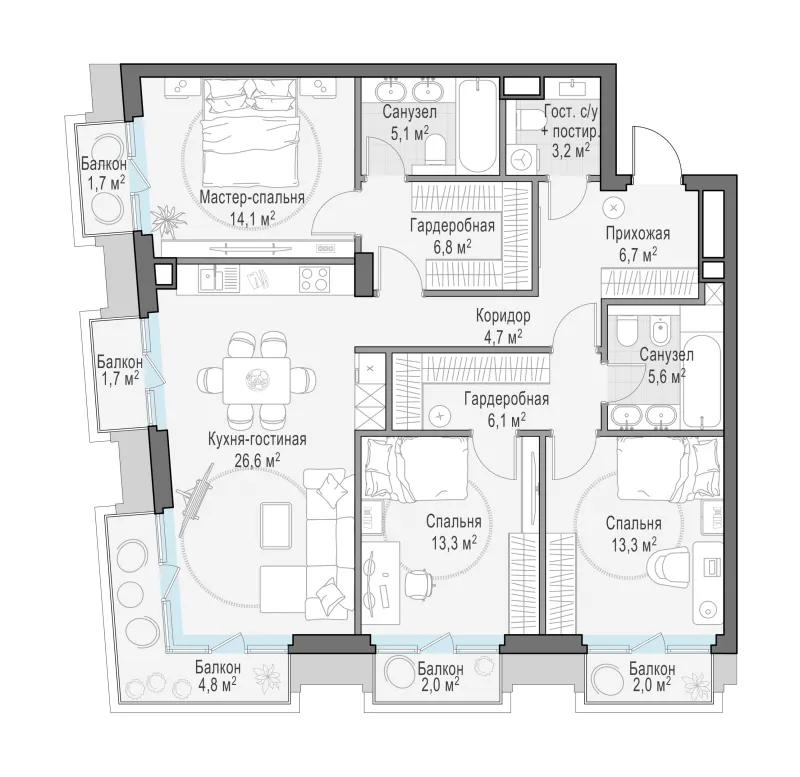 3-комн. 111.4 м²