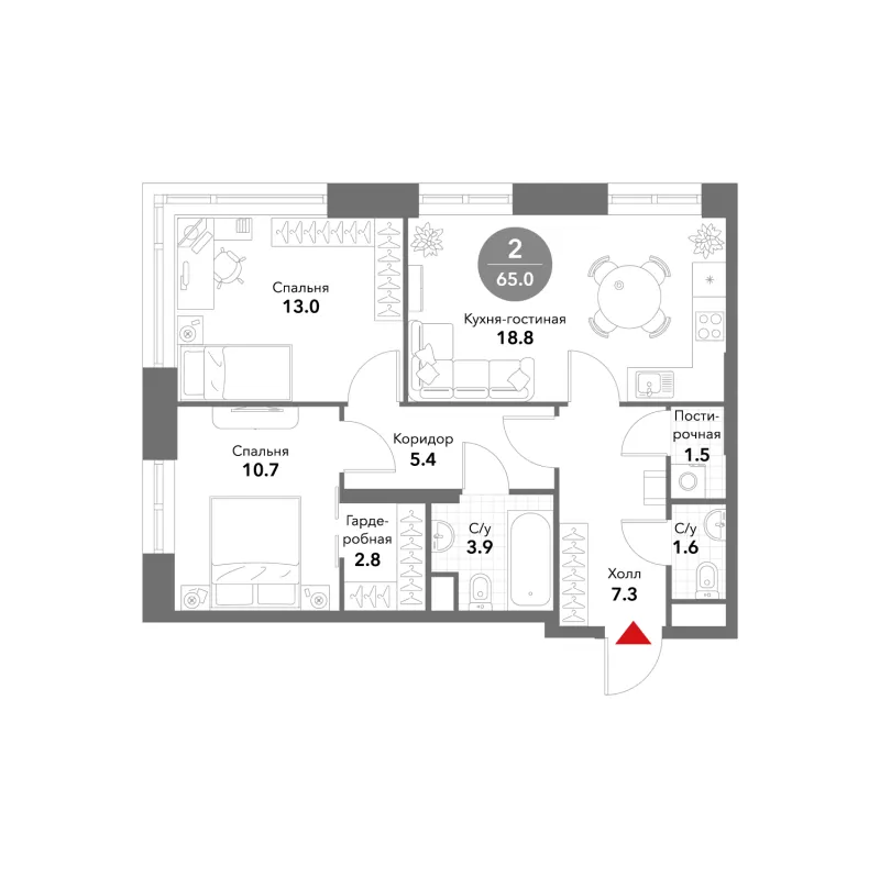 2-комн. 65 м²