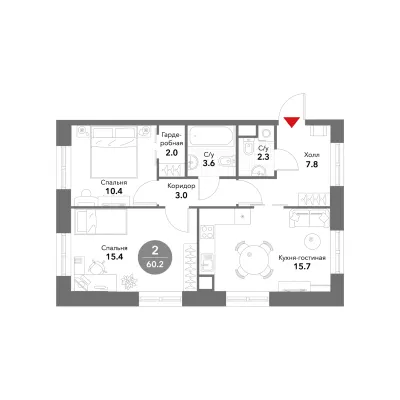 60,2 м² — планировка