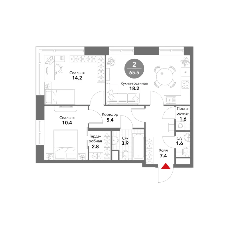 2-комн. 65.5 м²