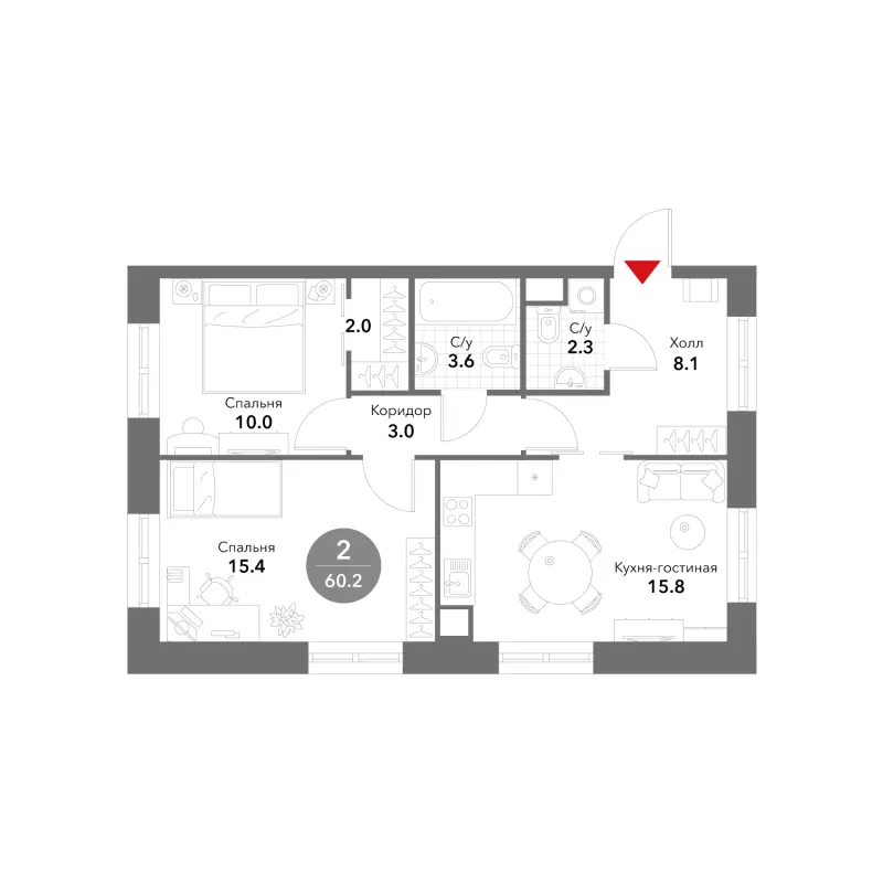 2-комн. 60.2 м²