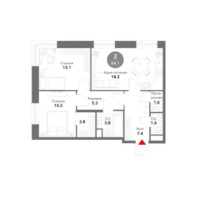 65,6 м² — планировка