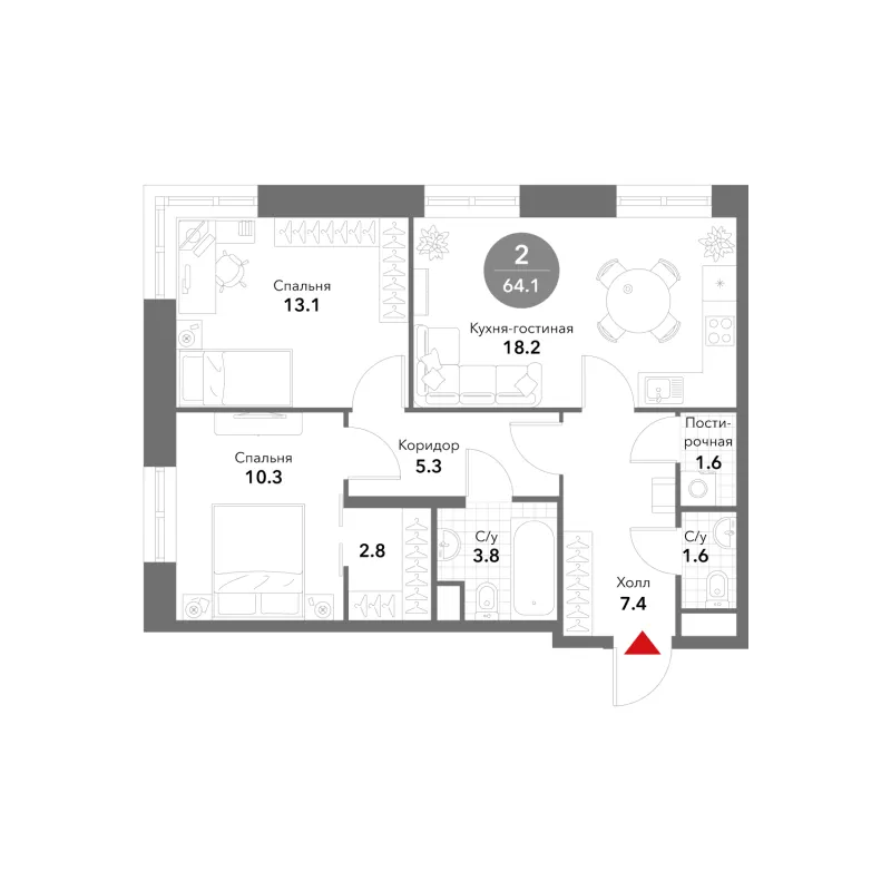 2-комн. 65.6 м²