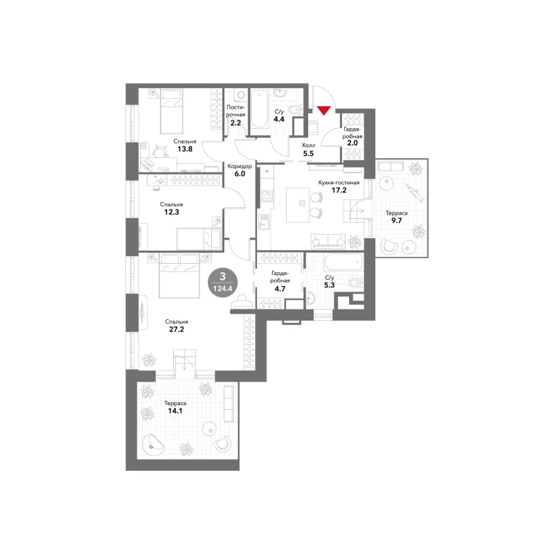 3-комн. 124.4 м²