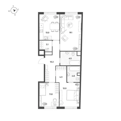 84,8 м² — планировка