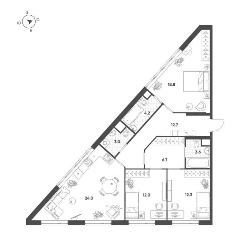 3-комн. 97.3 м²