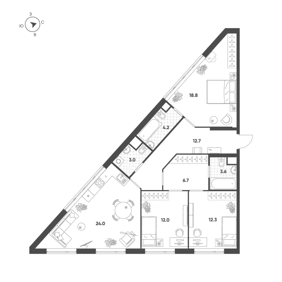 3-комн. 97,3 м²