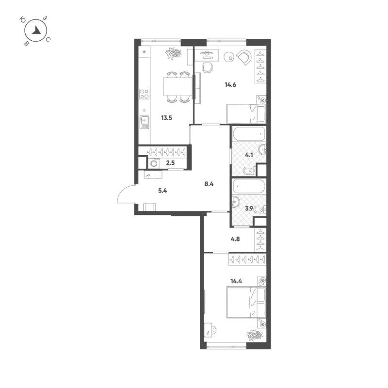 2-комн. 71.6 м²