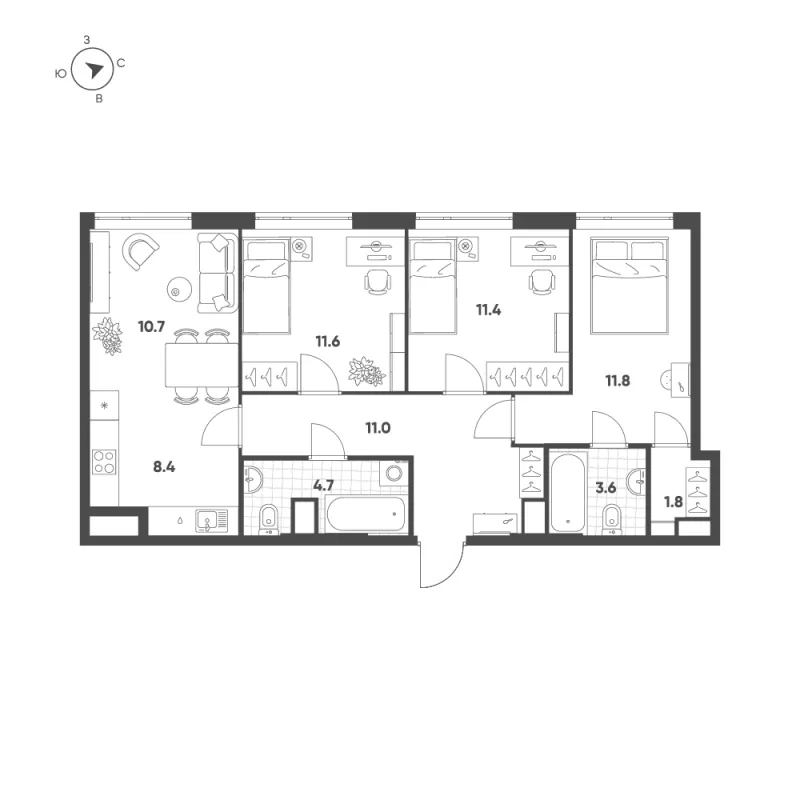 4-комн. 75 м²