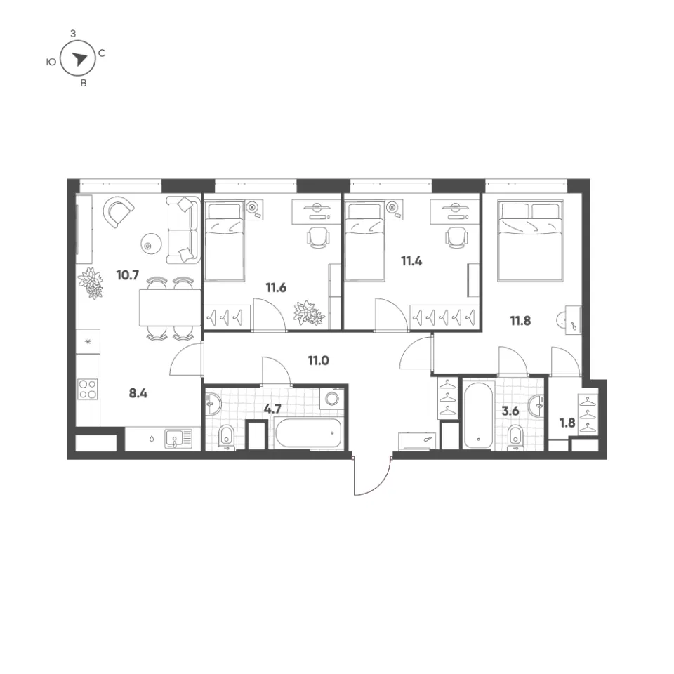 4-комн. 75 м²