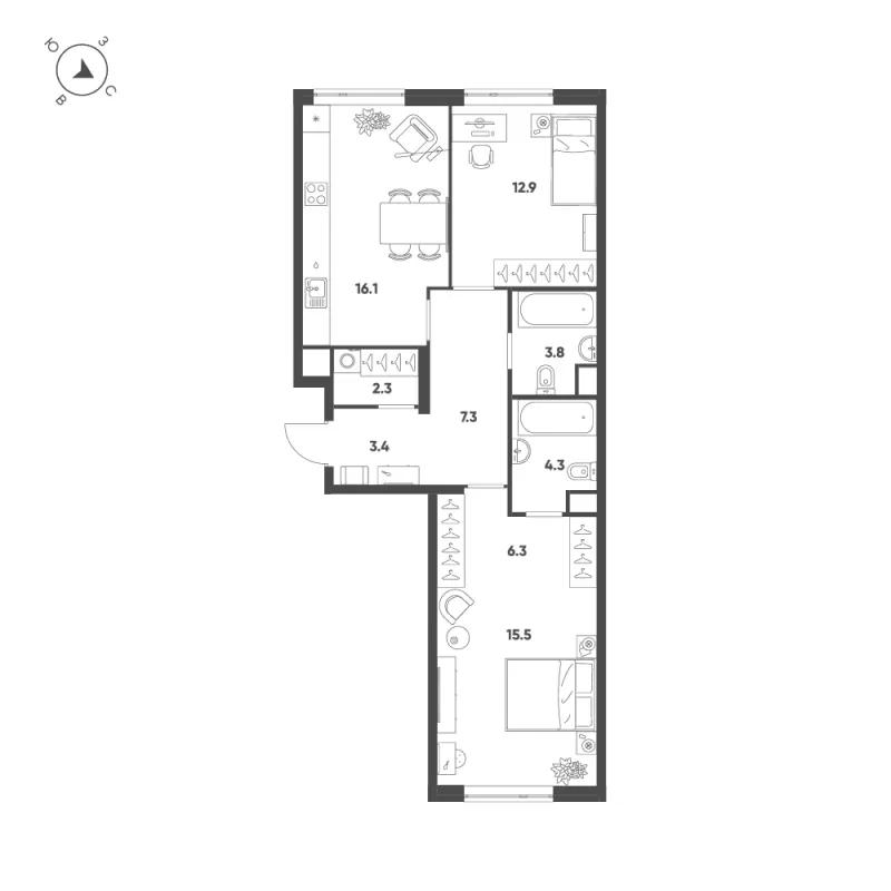 2-комн. 71.9 м²