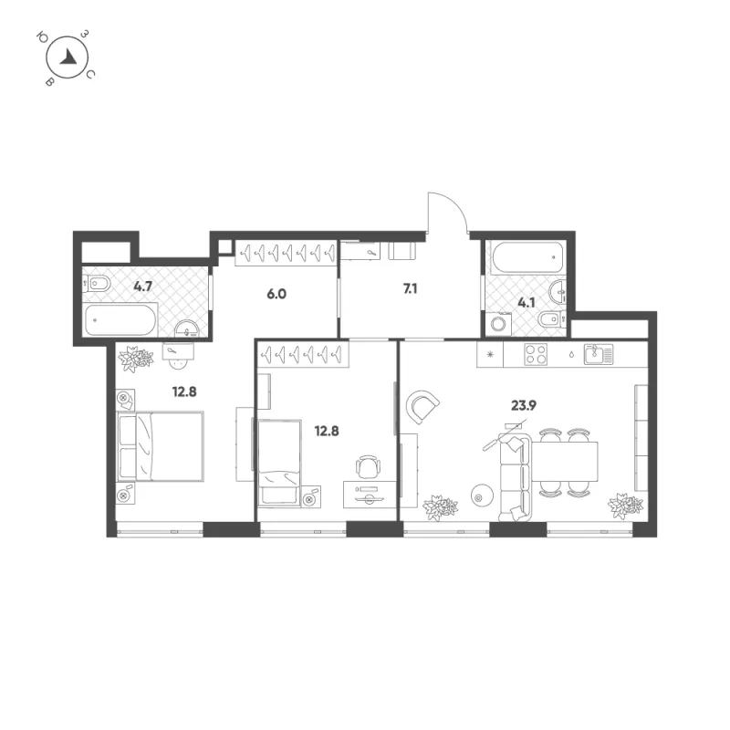 2-комн. 71.4 м²