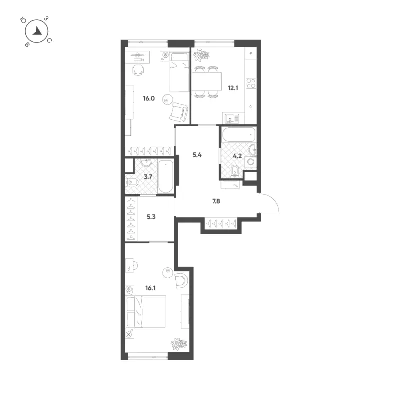 2-комн. 70.6 м²