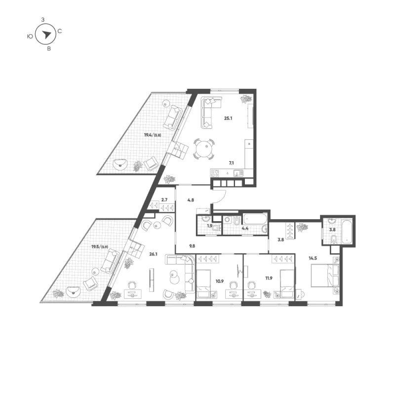 5-комн. 138.5 м²