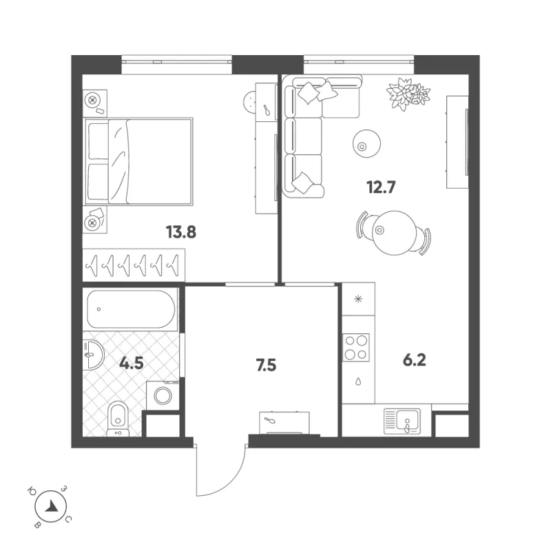 2-комн. 44.7 м²