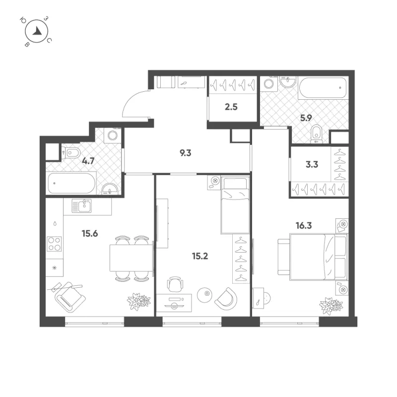 2-комн. 72.8 м²