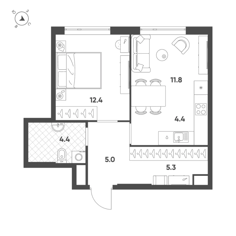 2-комн. 43.3 м²