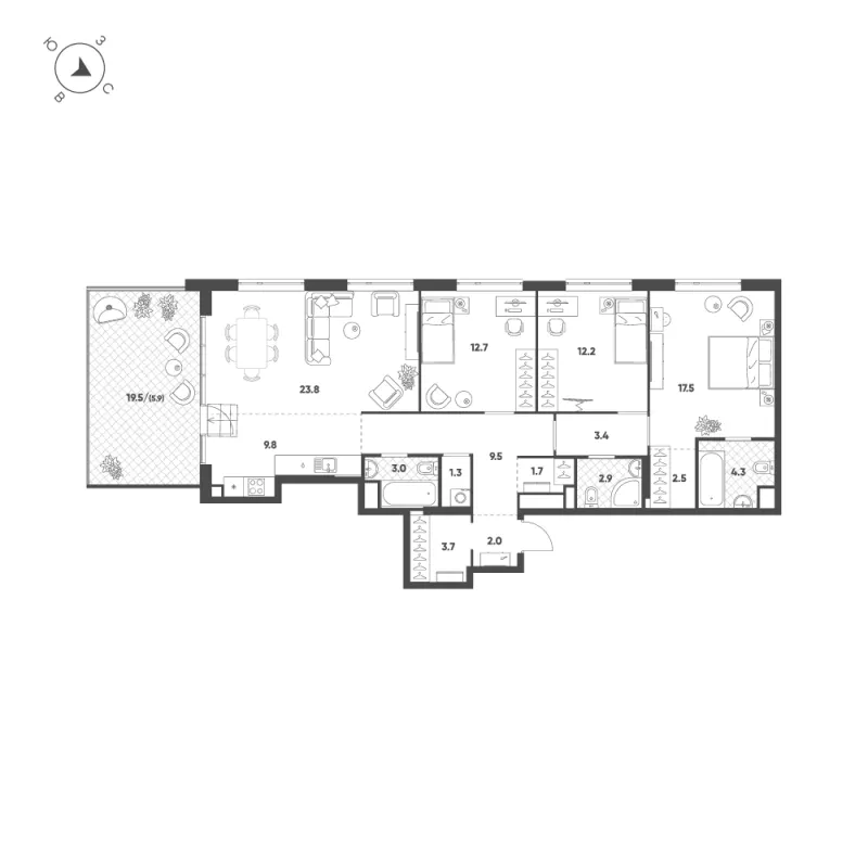 4-комн. 116.2 м²