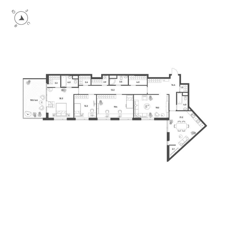 4-комн. 151.2 м²