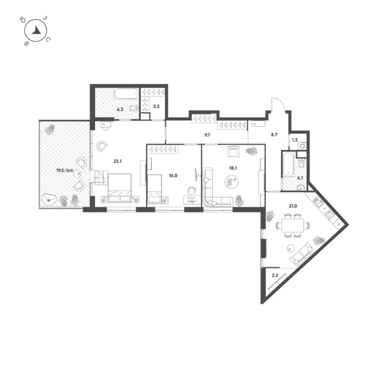 3-комн. 119.7 м²