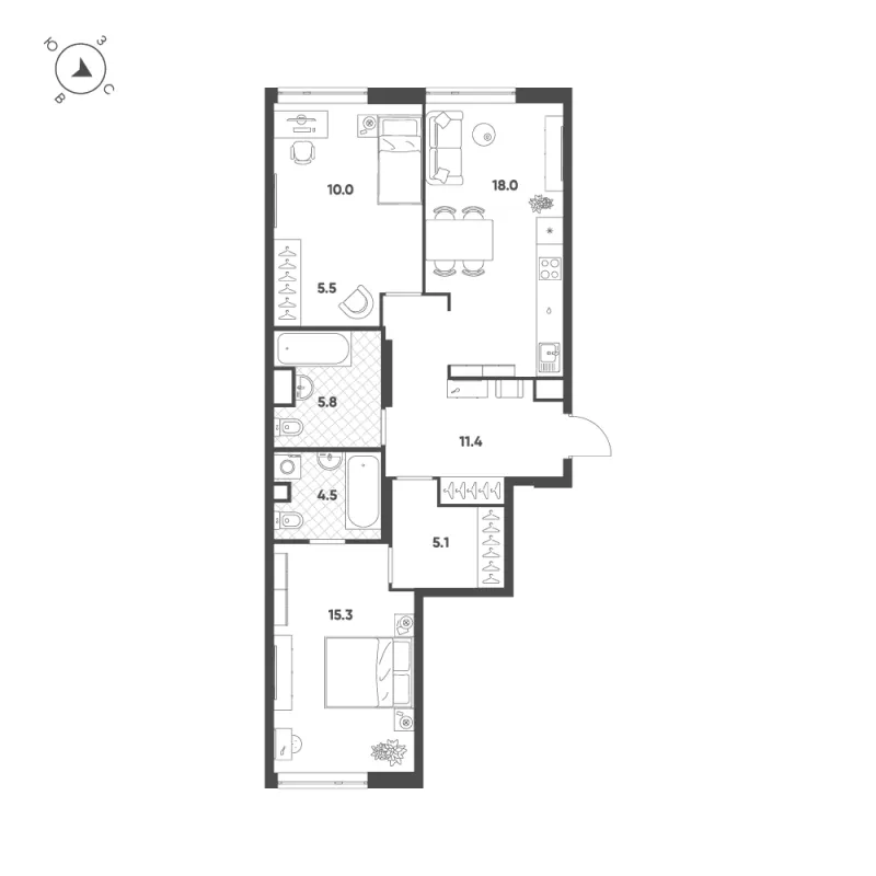 2-комн. 75.9 м²